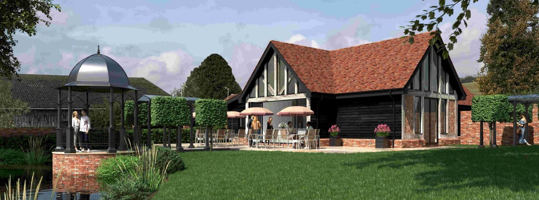 Computer-generated visual of Downham Hall Events Barn